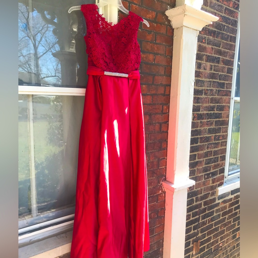 Burgundy Lace and Satin Gown